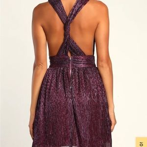 Lulu's Plum Metallic Pleated Mini Dress